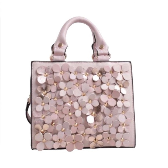 Floral Embellished Blush Pink Vegan Leather Bag - Picture 7 of 7